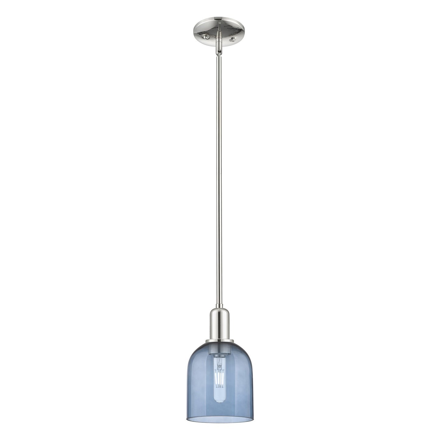 Innovations Bella 6in 1-Light Mini Pendant | Industrial Polished Nickel and Blue Glass | Kitchen Island & Dining Room | 5.5 x | Model 716-1S-PN-G558-6BL