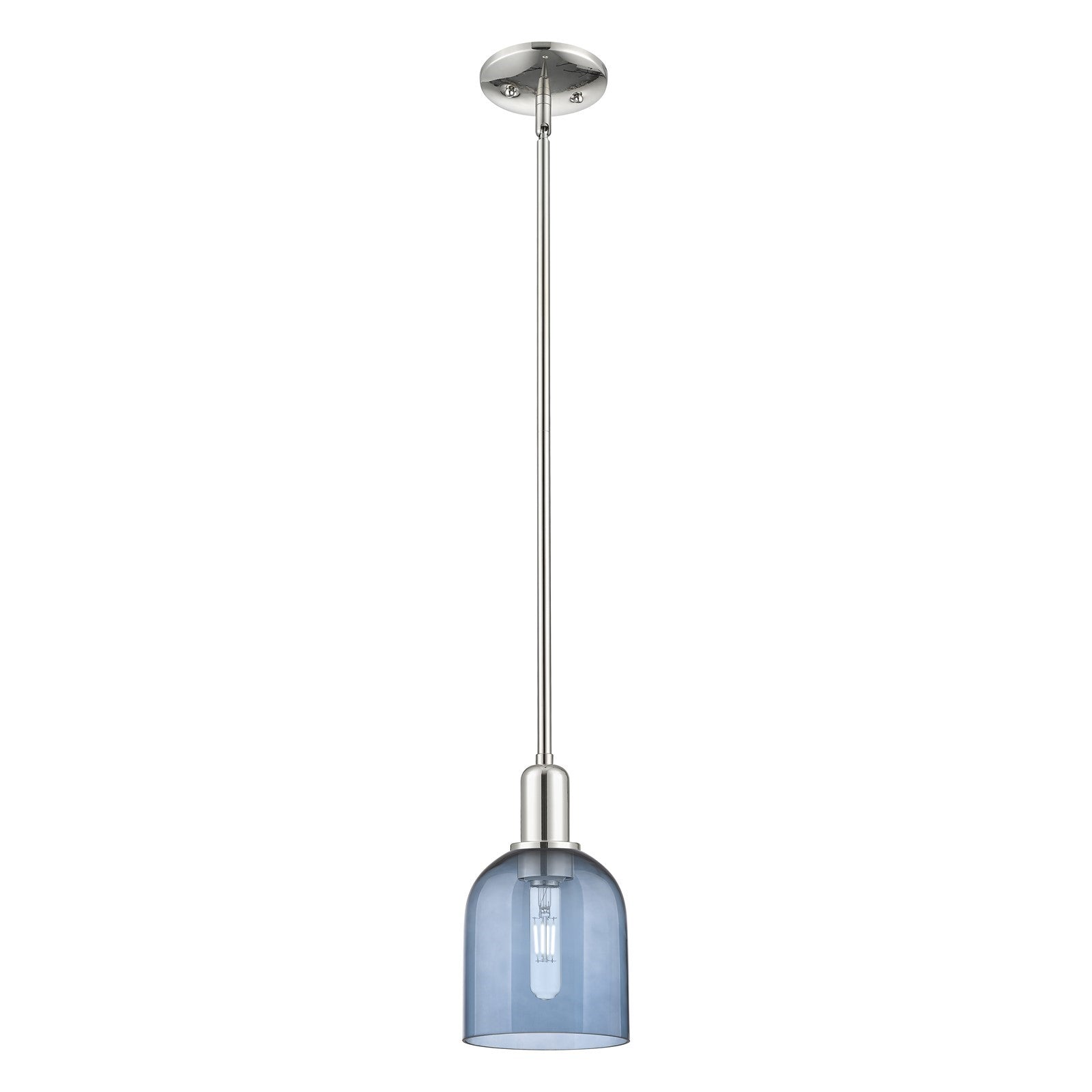 Innovations Bella 6in 1-Light Mini Pendant | Industrial Polished Nickel and Blue Glass | Kitchen Island & Dining Room | 5.5 x | Model 716-1S-PN-G558-6BL