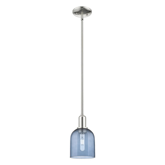 Innovations Bella 6in 1-Light Mini Pendant | Industrial Polished Nickel and Blue Glass | Kitchen Island & Dining Room | 5.5 x | Model 716-1S-PN-G558-6BL