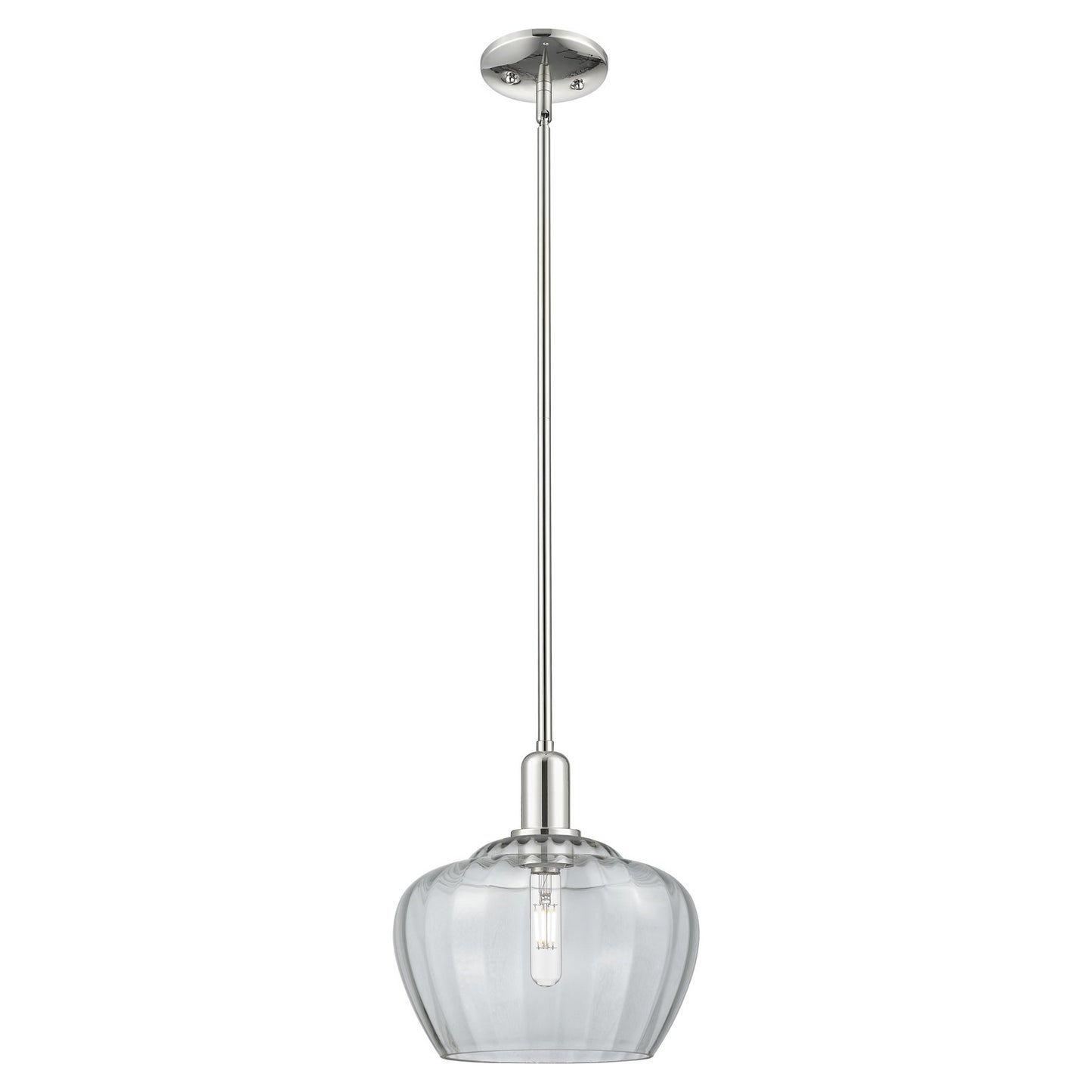 Innovations Fenton 11in 1-Light Mini Pendant | Industrial Polished Nickel and Clear Ribbed Glass | Kitchen Island & Dining Room | Model 716-1S-PN-G92-L