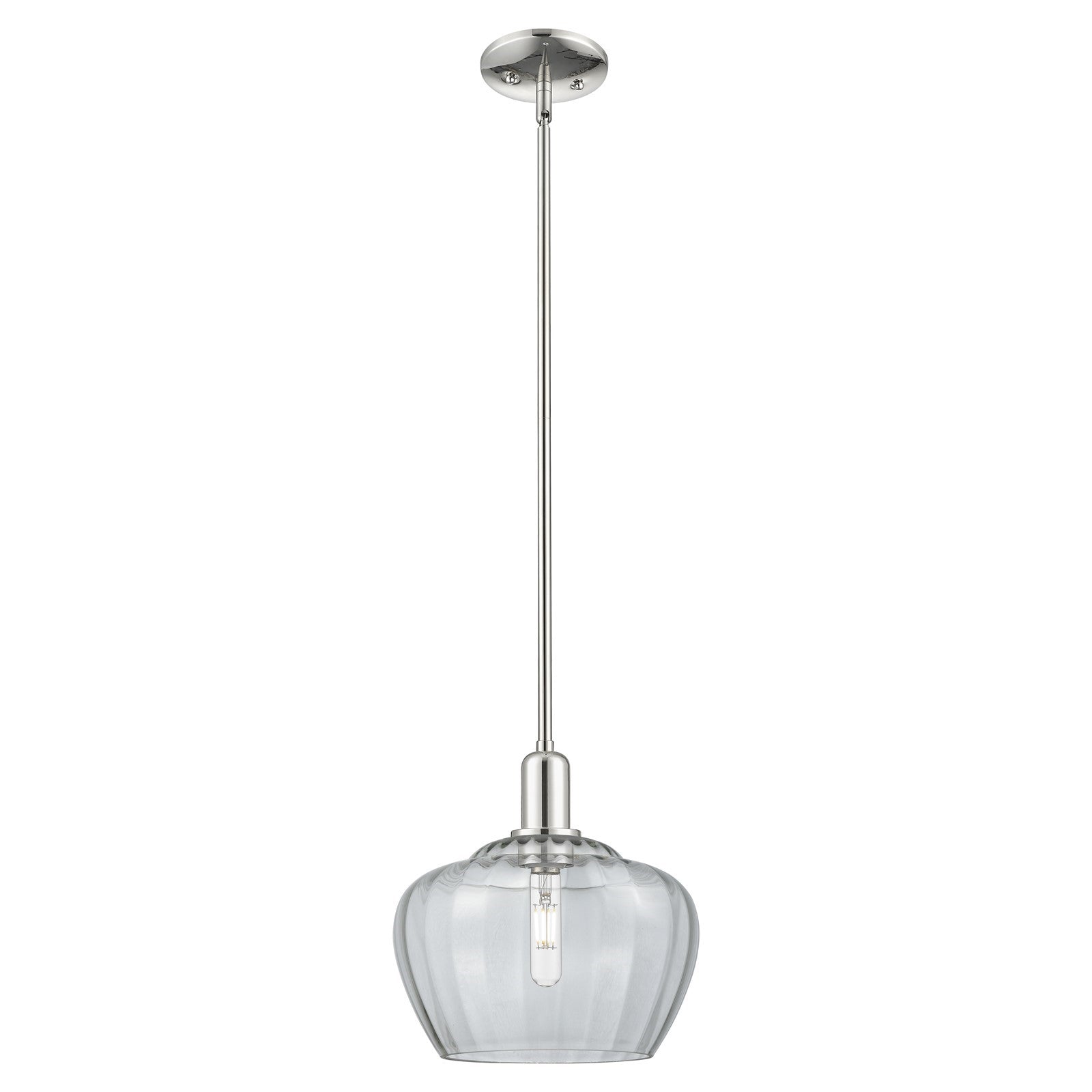 Innovations Fenton 11in 1-Light Mini Pendant | Industrial Polished Nickel and Clear Ribbed Glass | Kitchen Island & Dining Room | Model 716-1S-PN-G92-L
