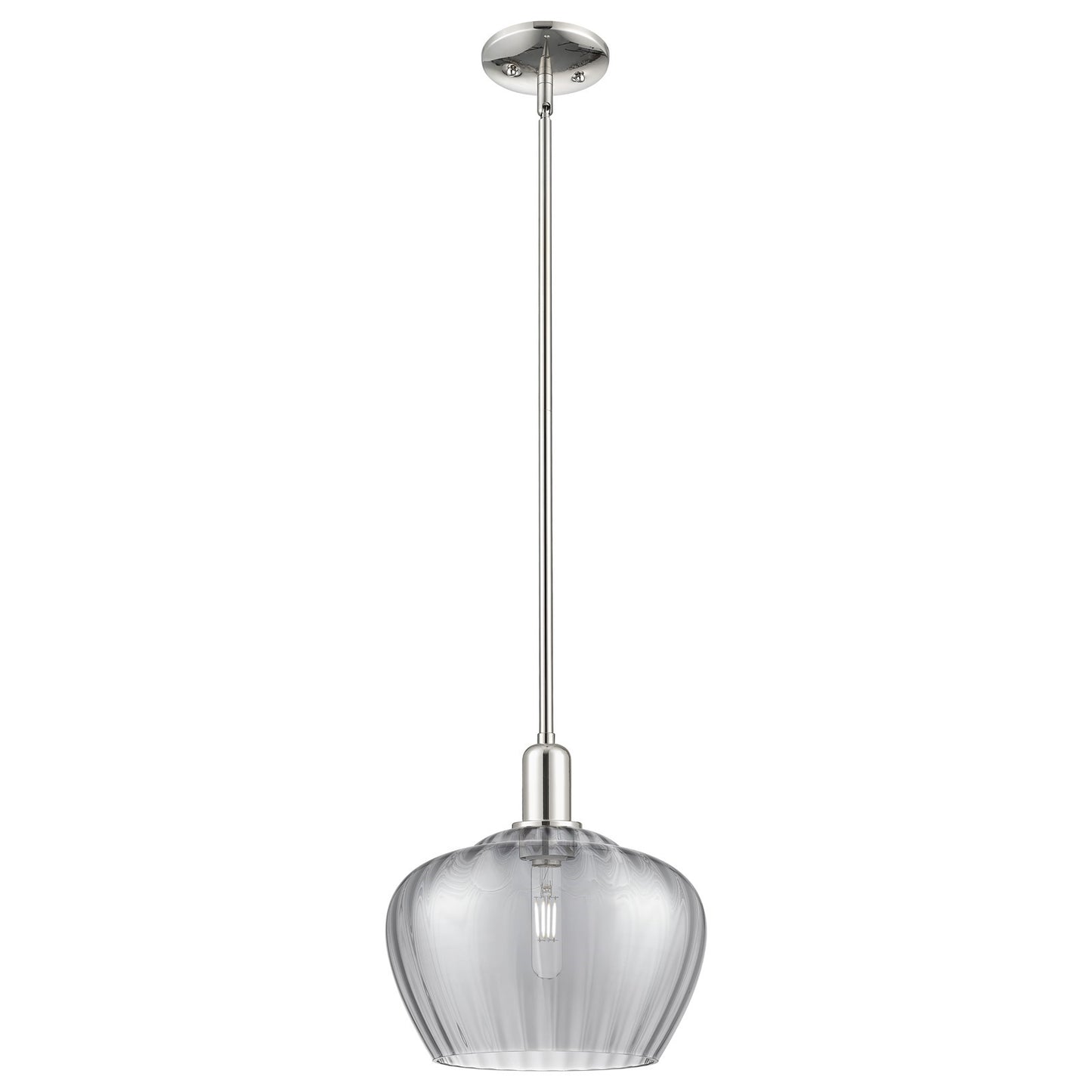 Innovations Fenton 11in 1-Light Mini Pendant | Industrial Polished Nickel and Light Smoke Ribbed Glass | Kitchen Island & Dining | Model 716-1S-PN-G93-L