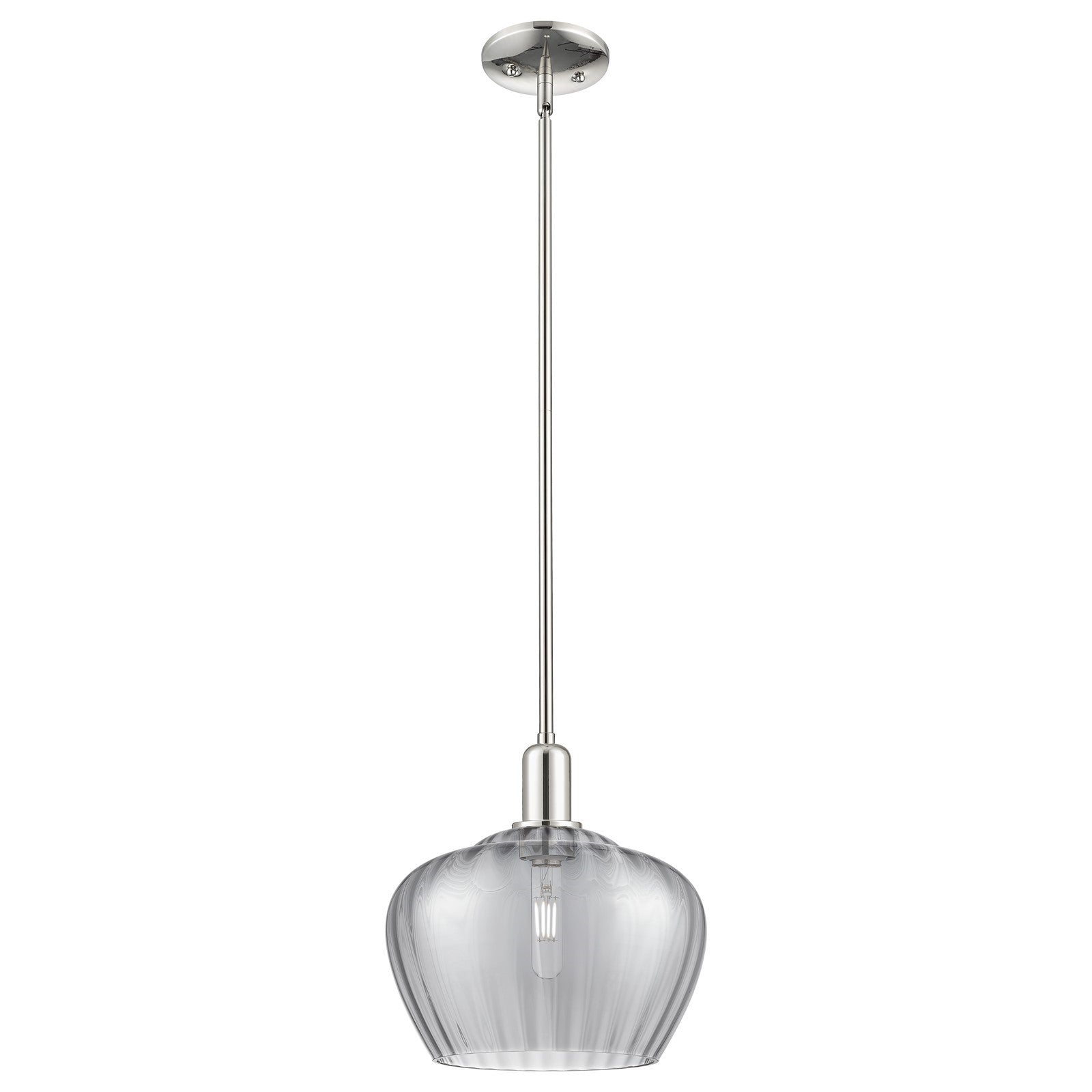 Innovations Fenton 11in 1-Light Mini Pendant | Industrial Polished Nickel and Light Smoke Ribbed Glass | Kitchen Island & Dining | Model 716-1S-PN-G93-L