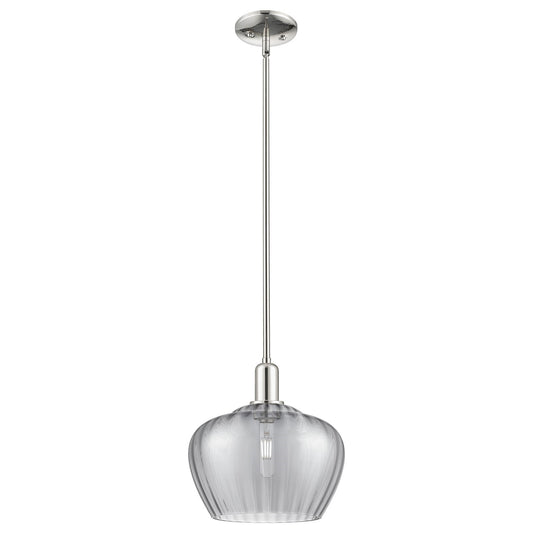 Innovations Fenton 11in 1-Light Mini Pendant | Industrial Polished Nickel and Light Smoke Ribbed Glass | Kitchen Island & Dining | Model 716-1S-PN-G93-L