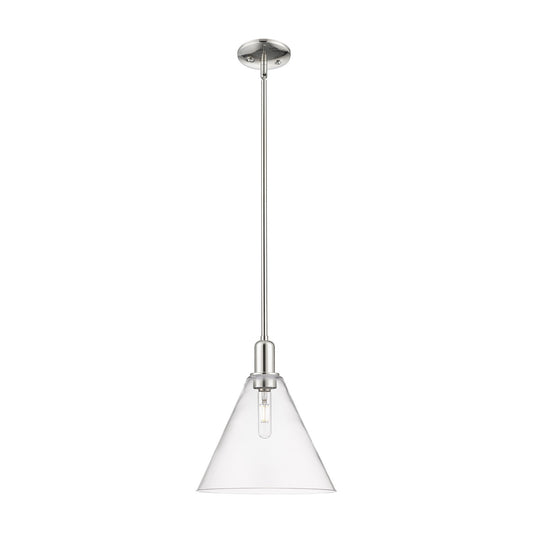Innovations Berkshire Glass 12in 1-Light Mini Pendant | Industrial Polished Nickel and Clear Cone Glass | Kitchen Island & | Model 716-1S-PN-GBC-122