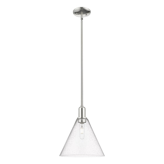 Innovations Berkshire Glass 12in 1-Light Mini Pendant | Industrial Polished Nickel Steel and Seedy Cone Glass | Kitchen Island & | Model 716-1S-PN-GBC-124