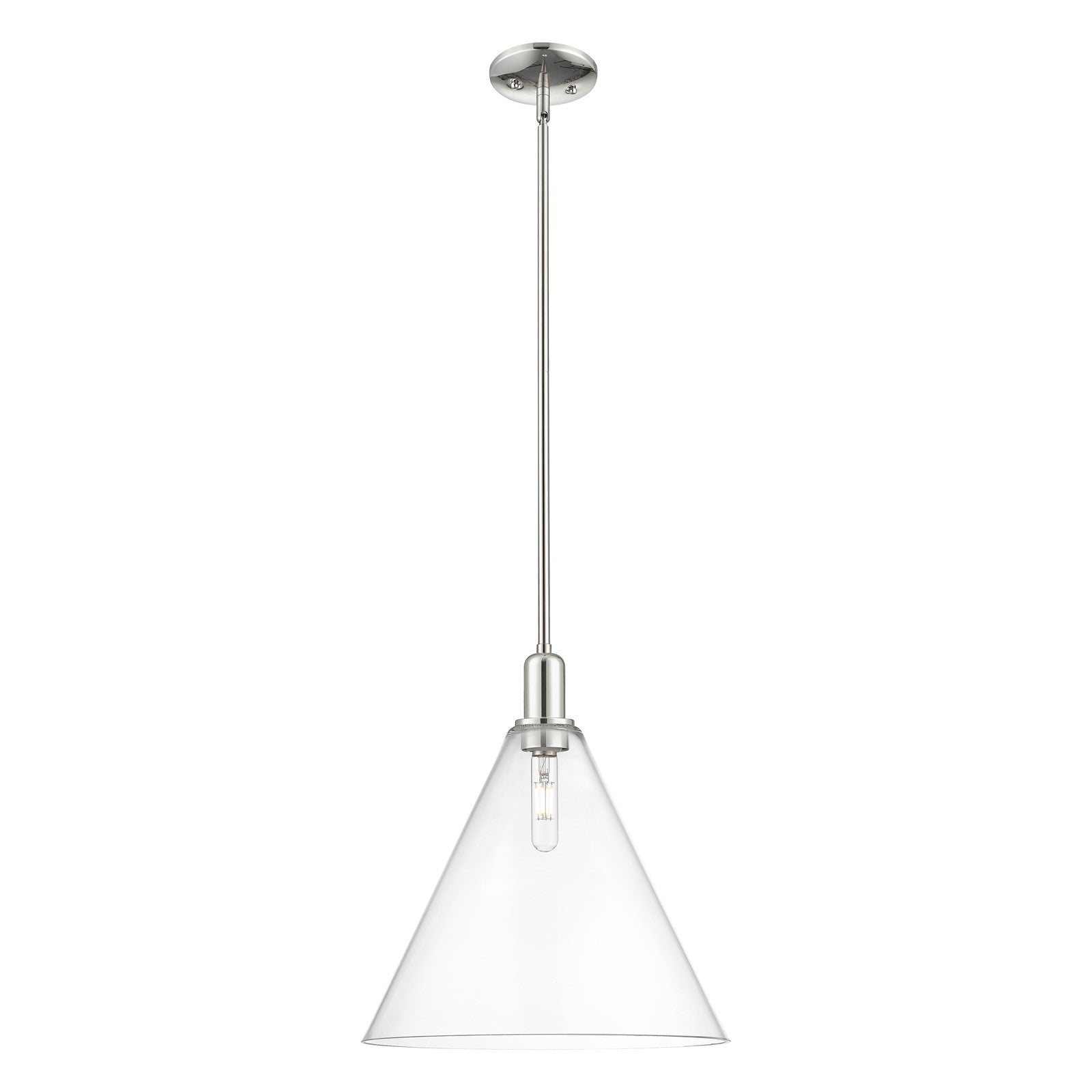 Innovations Berkshire Glass 16in 1-Light Mini Pendant | Industrial Polished Nickel Steel and Clear Cone Glass | Kitchen Island & | Model 716-1S-PN-GBC-162