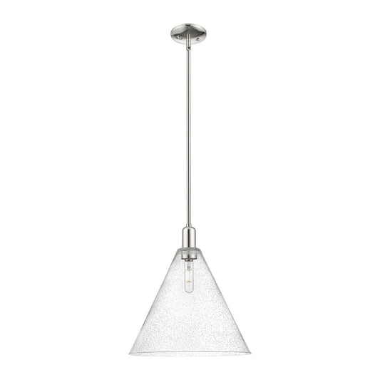 Innovations Berkshire Glass 16in 1-Light Mini Pendant | Industrial Polished Nickel Steel and Seedy Glass | Kitchen Island & | Model 716-1S-PN-GBC-164