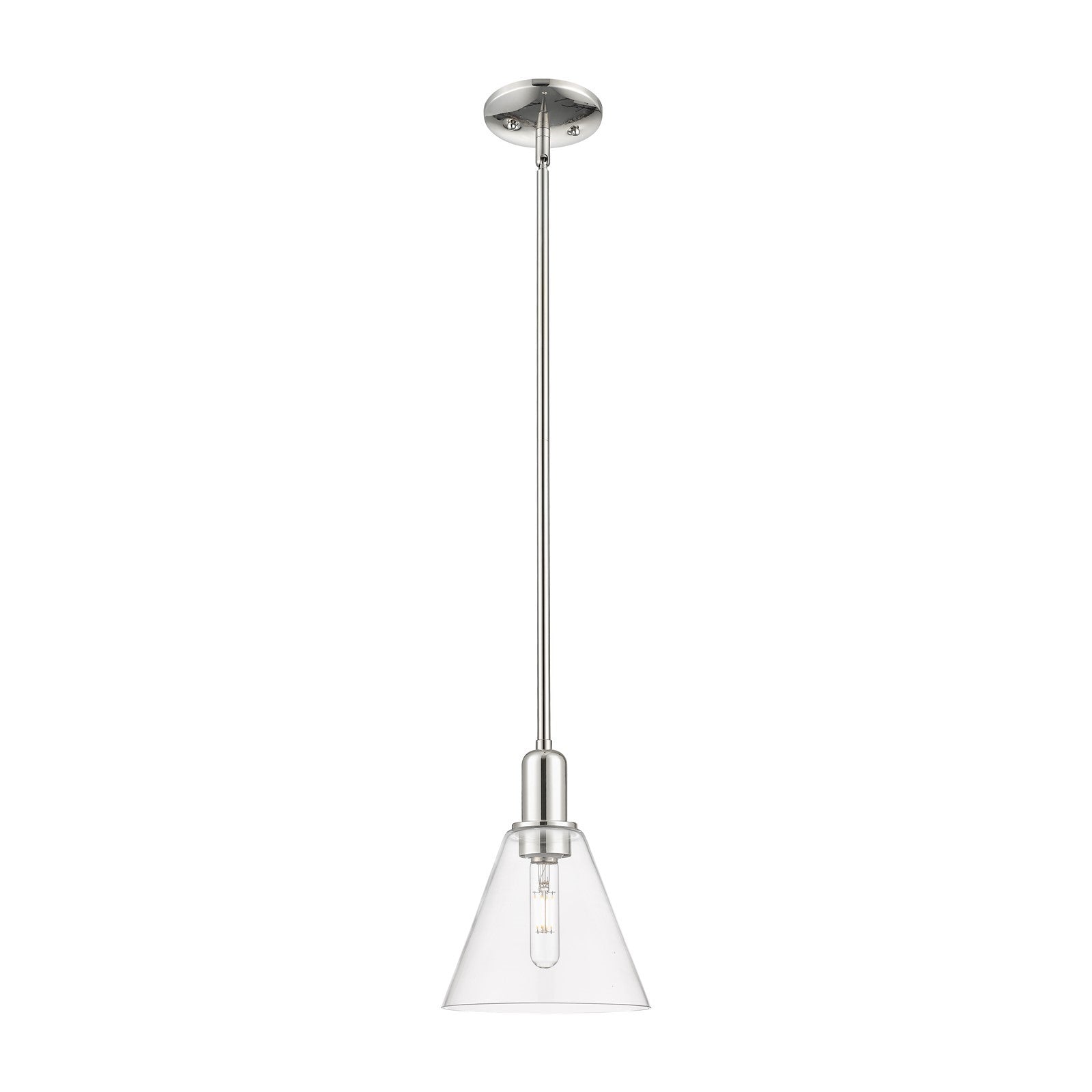 Innovations Berkshire 8in 1-Light Mini Pendant | Industrial Modern Polished Nickel and Clear Cone Glass | Kitchen Island & Dining | Model 716-1S-PN-GBC-82