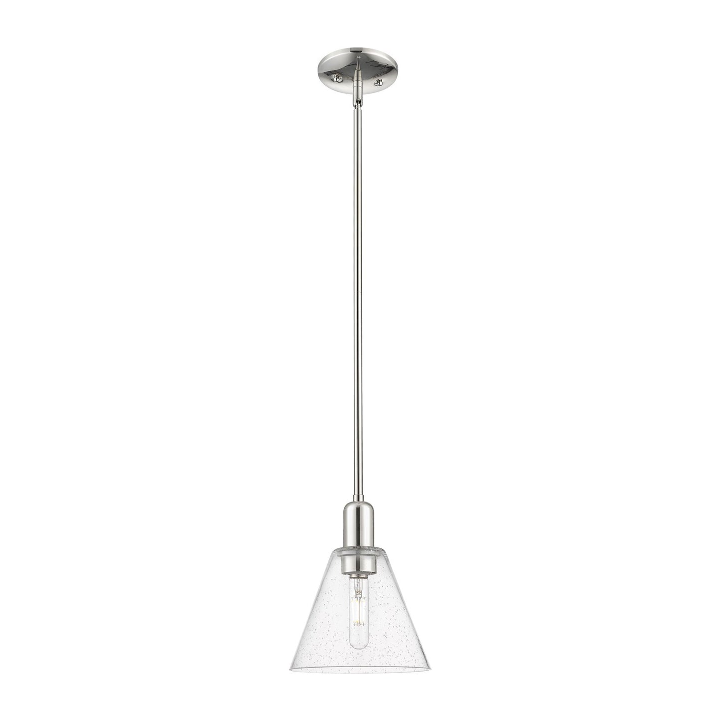 Innovations Berkshire Glass 8in 1-Light Mini Pendant | Industrial Polished Nickel Steel and Seedy Glass | Kitchen Island & Dining | Model 716-1S-PN-GBC-84