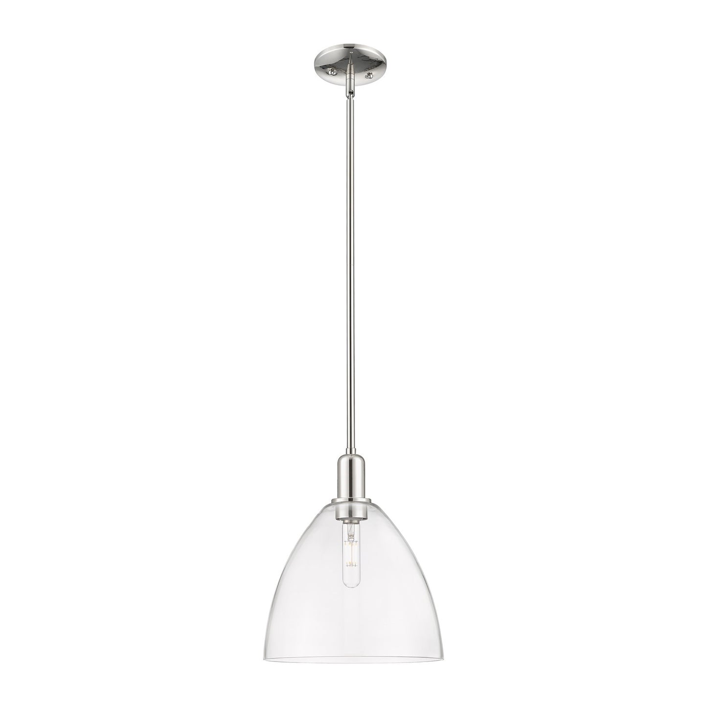 Innovations Bristol 12in 1-Light Mini Pendant | Industrial Polished Nickel Steel and Clear Glass | Kitchen Island & Dining Room | Model 716-1S-PN-GBD-122