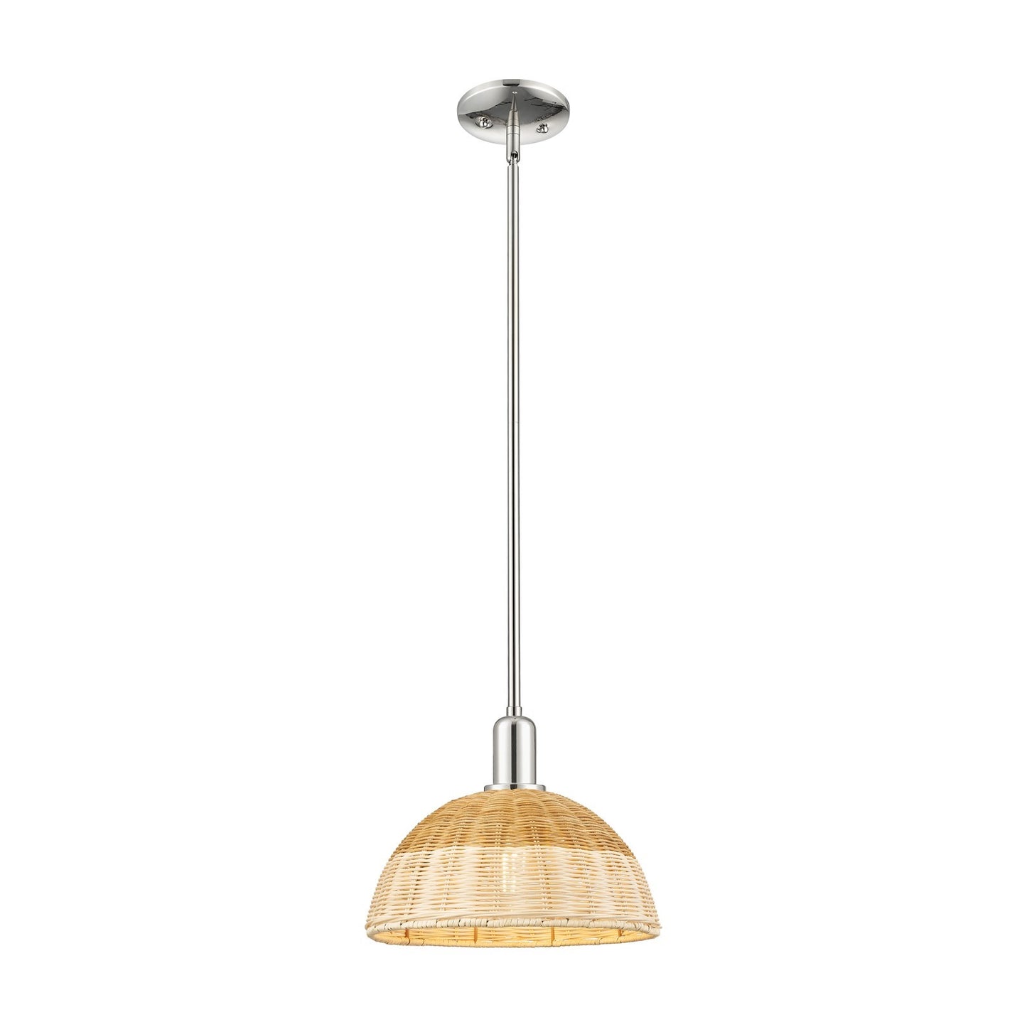Innovations Natural Ballston Dome 12in 1-Light Mini Pendant | Farmhouse Polished Nickel and Natural Fiber Basketweave | Model 716-1S-PN-NBD2-12-NAT