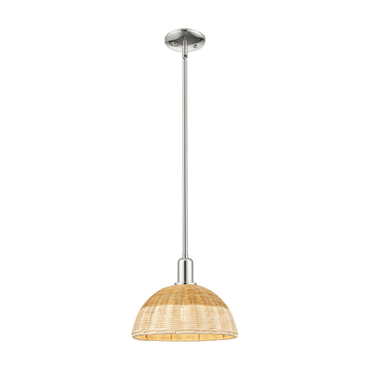 Innovations Natural Ballston Dome 12in 1-Light Mini Pendant | Farmhouse Polished Nickel and Natural Fiber Basketweave | Model 716-1S-PN-NBD2-12-NAT
