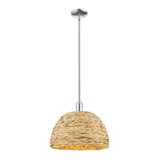 Innovations Arcadia 16in 1-Light Mini Pendant | Industrial Polished Nickel and Natural Rattan | Kitchen Island & Dining Room | Model 716-1S-PN-RBD-16-NAT