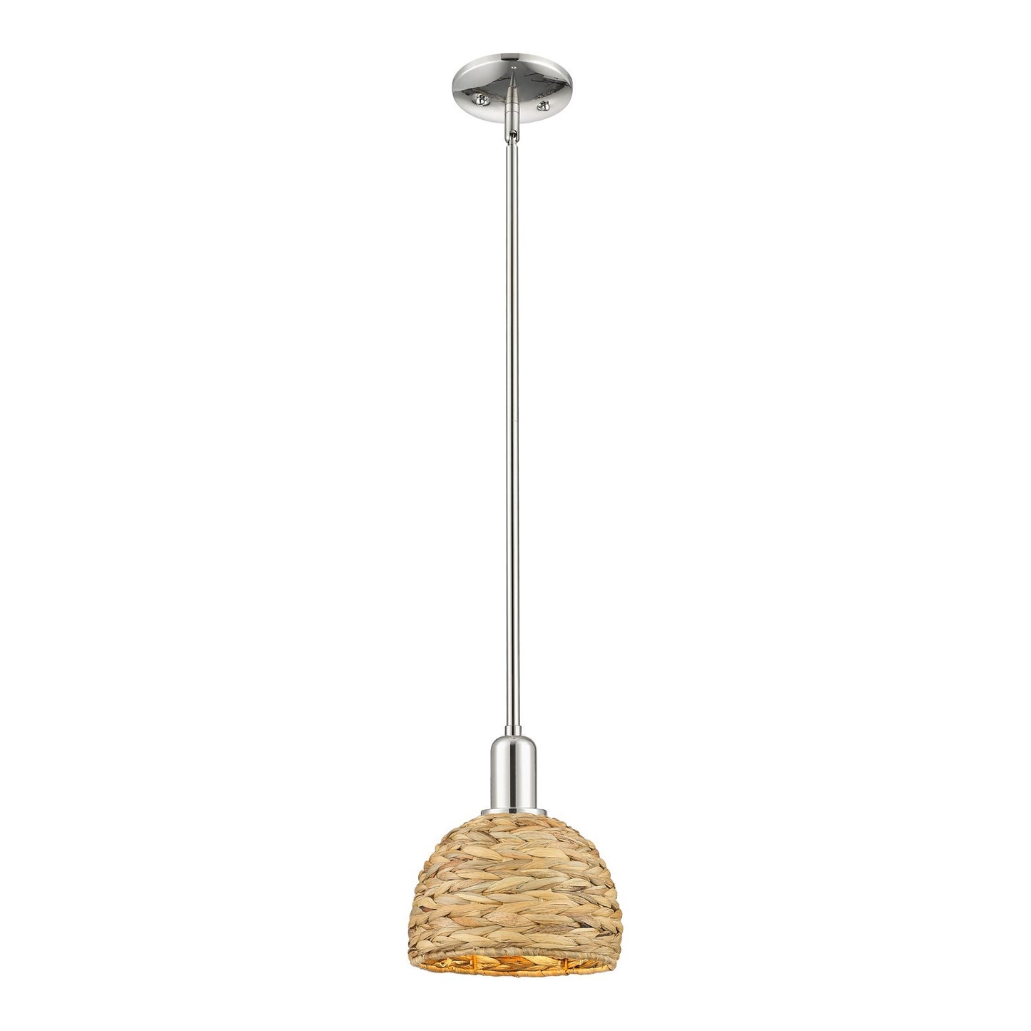 Innovations Woven Rattan 8in 1-Light Mini Pendant | Rustic Farmhouse Polished Nickel and Natural Woven Rattan | Kitchen Island | Model 716-1S-PN-RBD-8-NAT