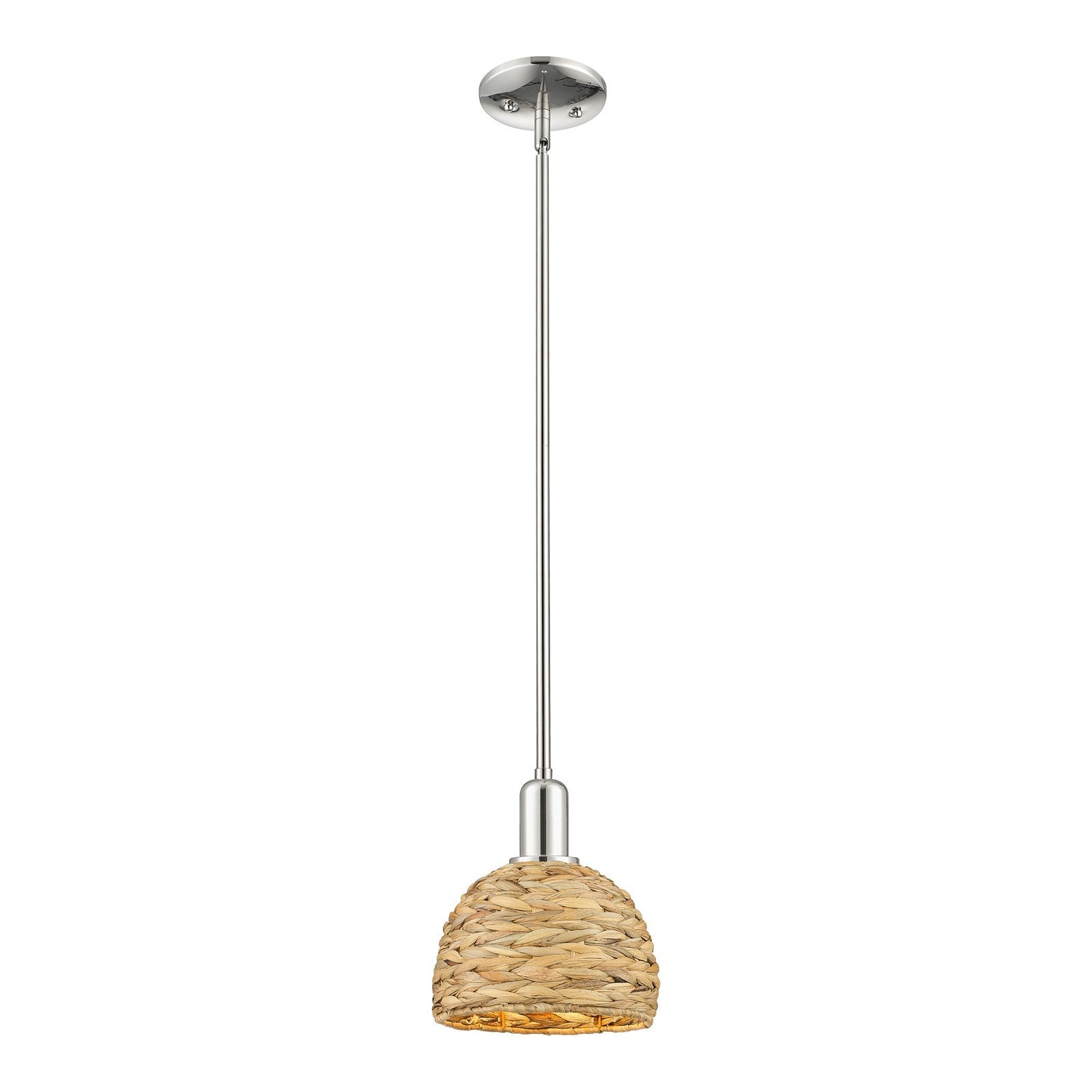 Innovations Woven Rattan 8in 1-Light Mini Pendant | Rustic Farmhouse Polished Nickel and Natural Woven Rattan | Kitchen Island | Model 716-1S-PN-RBD-8-NAT
