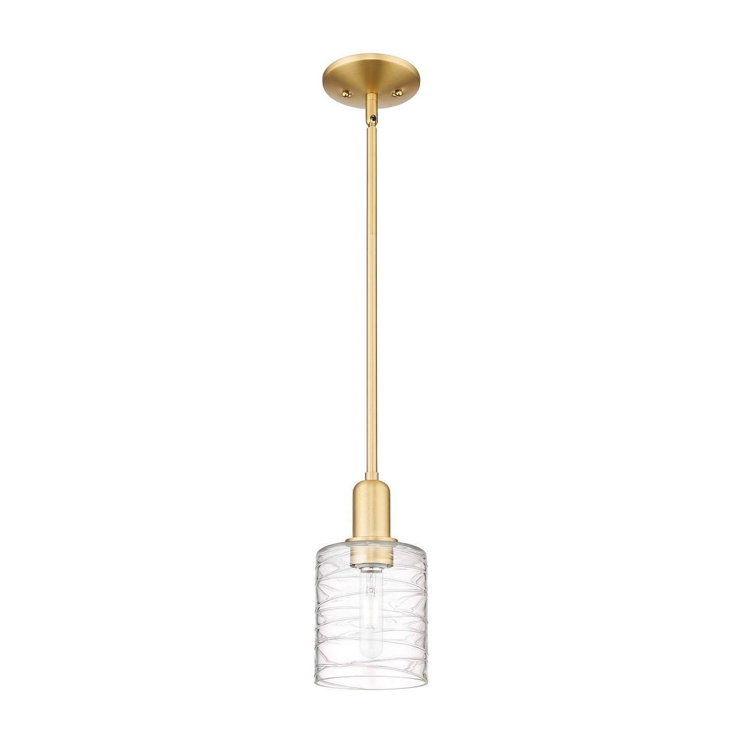 Innovations Cobbleskill 5in 1-Light Mini Pendant | Industrial Satin Gold Steel and Deco Swirl Glass | Kitchen Island & Dining Room | Model 716-1S-SG-G1113