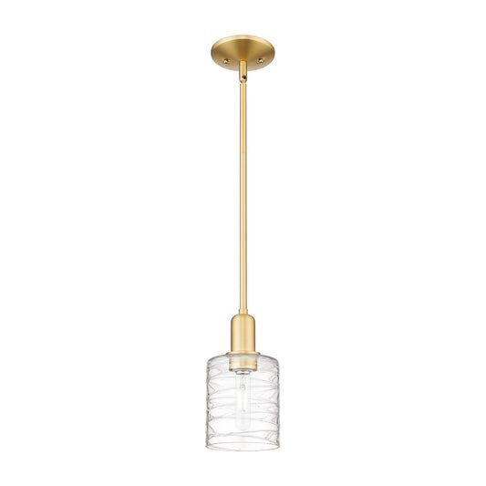 Innovations Cobbleskill 5in 1-Light Mini Pendant | Industrial Satin Gold Steel and Deco Swirl Glass | Kitchen Island & Dining Room | Model 716-1S-SG-G1113