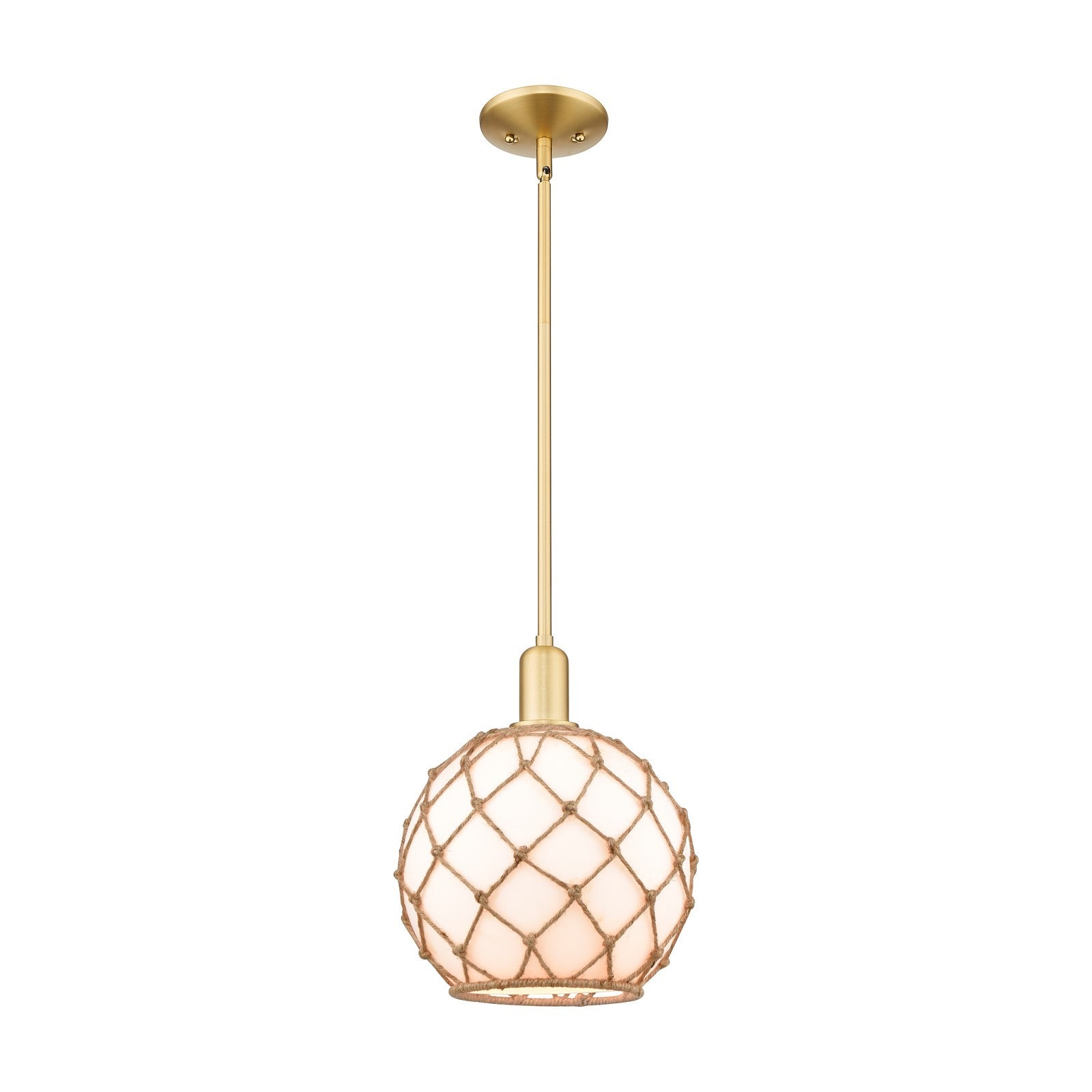 Innovations Farmhouse Rope 10in 1-Light Mini Pendant | Industrial Satin Gold Steel and Matte White Glass with Rope | Kitchen | Model 716-1S-SG-G121-10RB