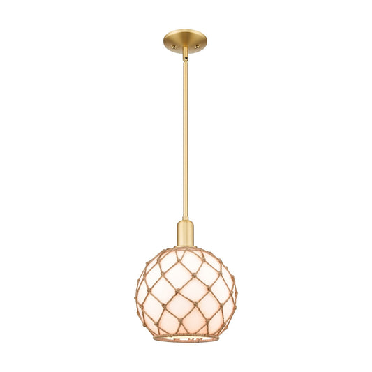 Innovations Farmhouse Rope 10in 1-Light Mini Pendant | Industrial Satin Gold Steel and Matte White Glass with Rope | Kitchen | Model 716-1S-SG-G121-10RB