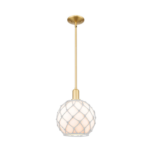 Innovations Farmhouse Rope 10in 1-Light Mini Pendant | Industrial Satin Gold Steel and White Glass Rope Shade | Kitchen Island | Model 716-1S-SG-G121-10RW