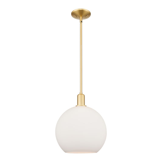 Innovations Athens 12in 1-Light Mini Pendant | Industrial Satin Gold Steel and Matte White Glass | Kitchen Island & Dining Room | Model 716-1S-SG-G121-12