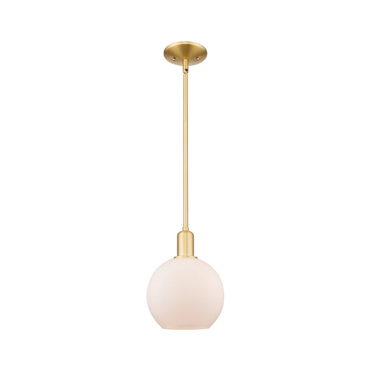 Innovations Athens 8in 1-Light Mini Pendant | Industrial Satin Gold Steel and Matte White Glass | Kitchen Island & Dining Room | Model 716-1S-SG-G121-8