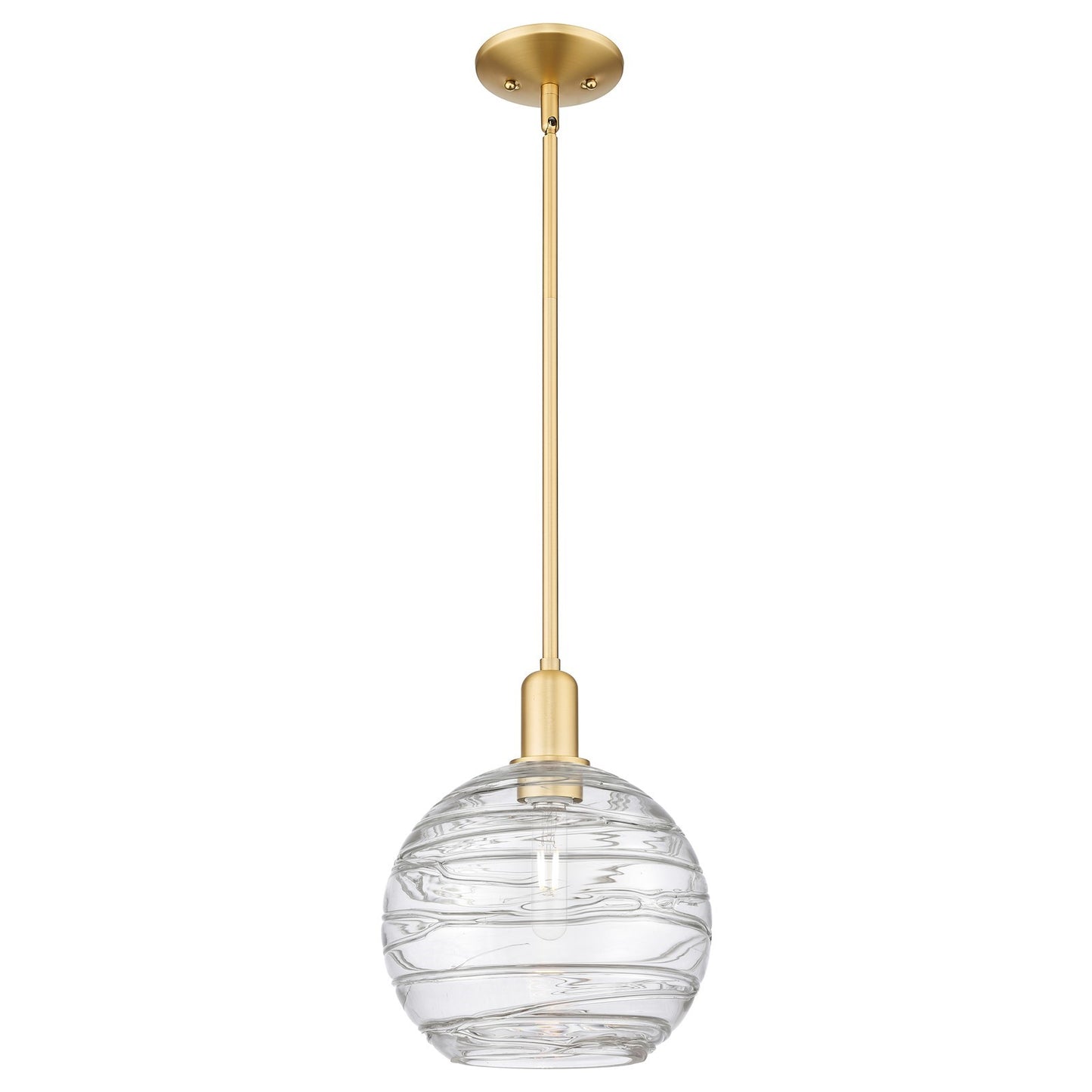 Innovations Athens Deco Swirl 10in 1-Light Mini Pendant | Industrial Satin Gold Steel and Clear Deco Swirl Glass | Kitchen | Model 716-1S-SG-G1213-10CL