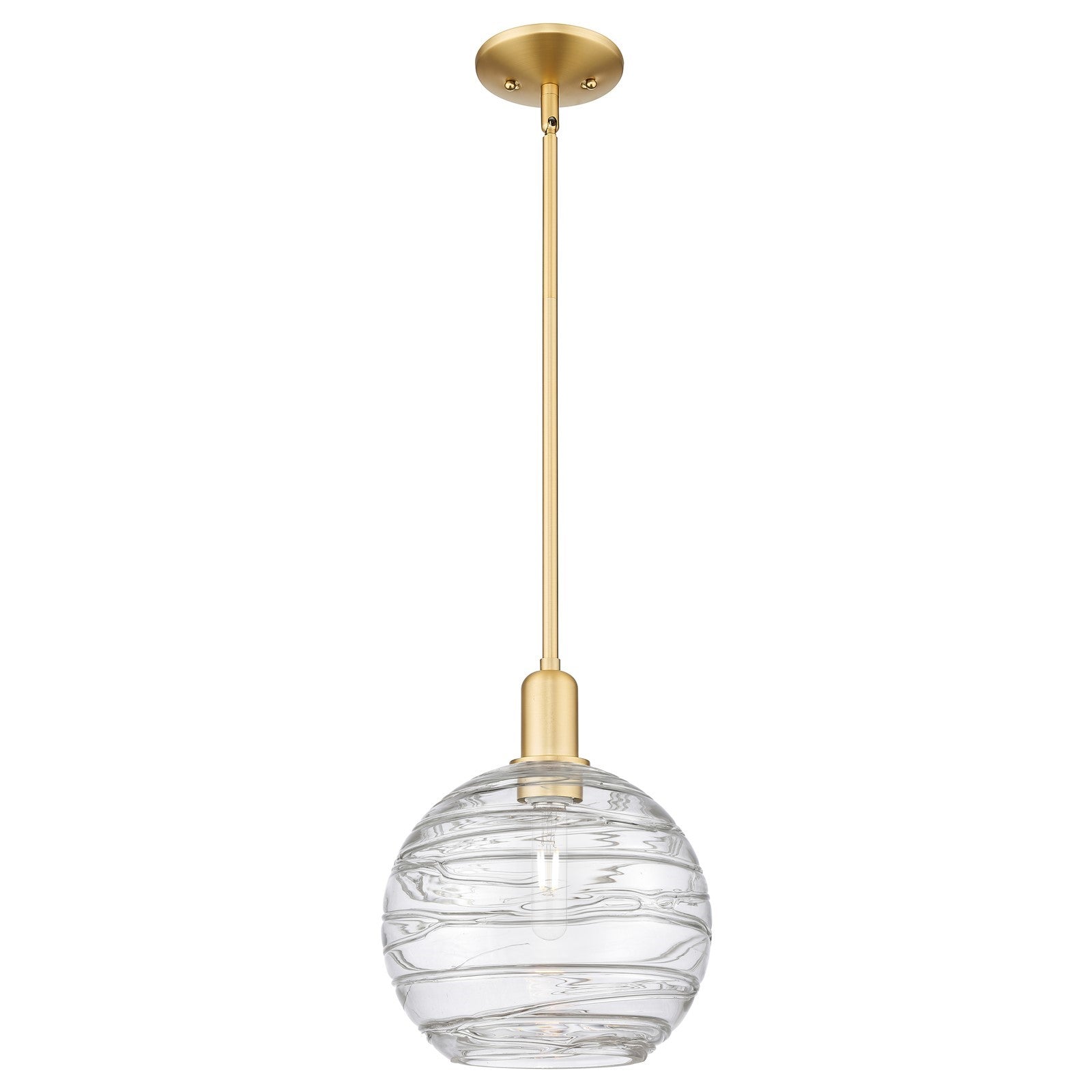 Innovations Athens Deco Swirl 10in 1-Light Mini Pendant | Industrial Satin Gold Steel and Clear Deco Swirl Glass | Kitchen | Model 716-1S-SG-G1213-10CL