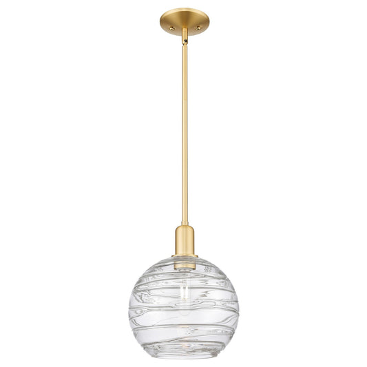 Innovations Athens Deco Swirl 10in 1-Light Mini Pendant | Industrial Satin Gold Steel and Clear Deco Swirl Glass | Kitchen | Model 716-1S-SG-G1213-10CL