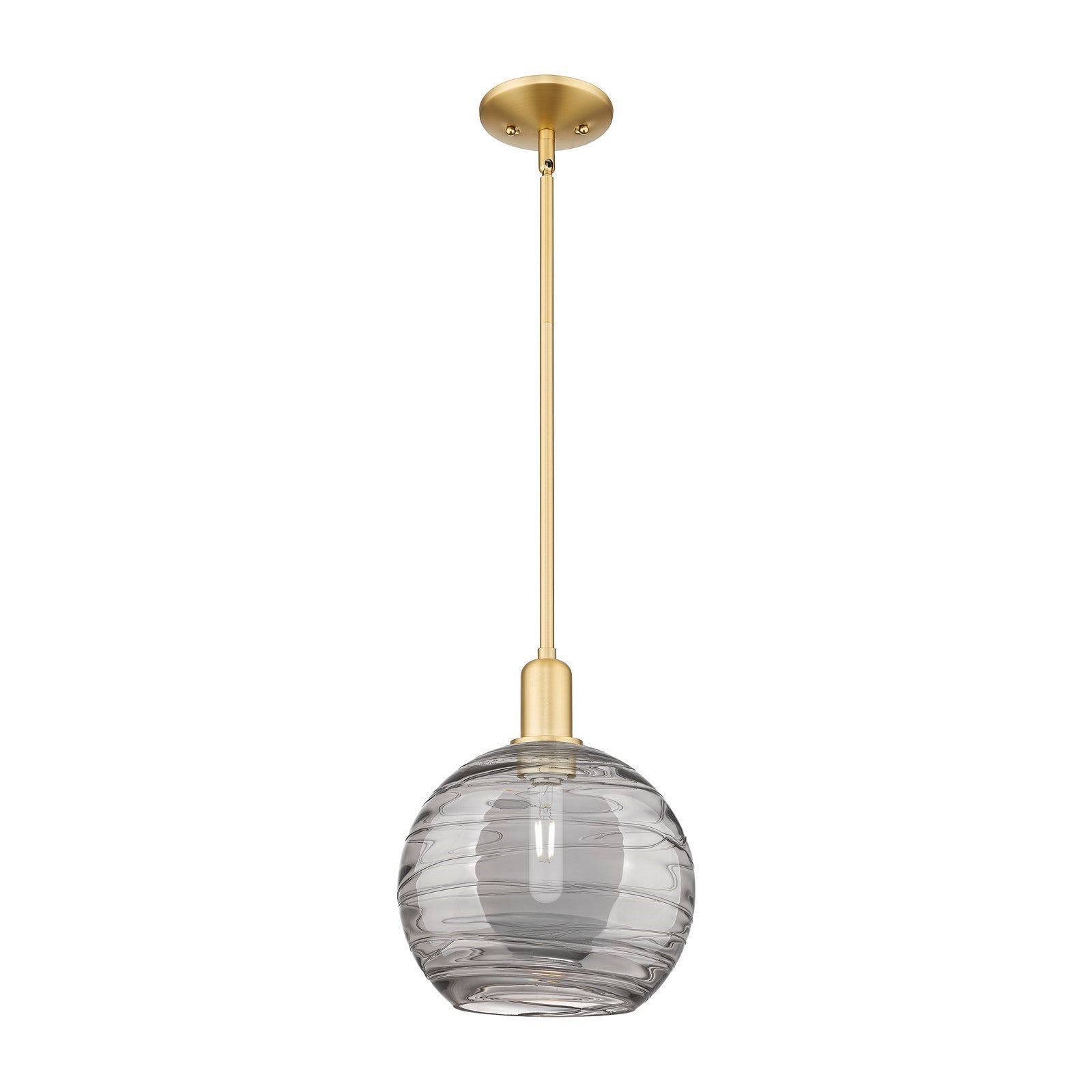 Innovations Athens Deco Swirl 10in 1-Light Mini Pendant | Industrial Satin Gold Steel and Light Smoke Glass | Kitchen Island | Model 716-1S-SG-G1213-10SM
