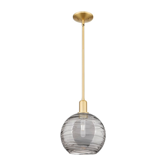 Innovations Athens Deco Swirl 10in 1-Light Mini Pendant | Industrial Satin Gold Steel and Light Smoke Glass | Kitchen Island | Model 716-1S-SG-G1213-10SM