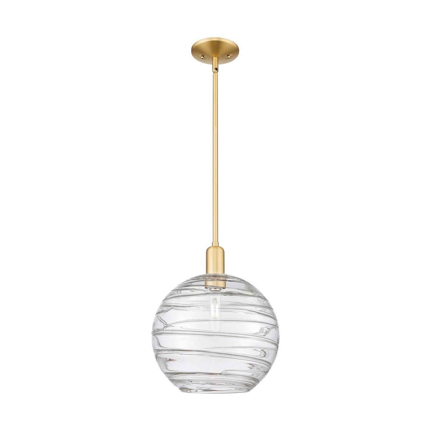 Innovations Athens Deco Swirl 12in 1-Light Mini Pendant | Industrial Satin Gold Steel and Clear Deco Swirl Glass | Kitchen | Model 716-1S-SG-G1213-12CL