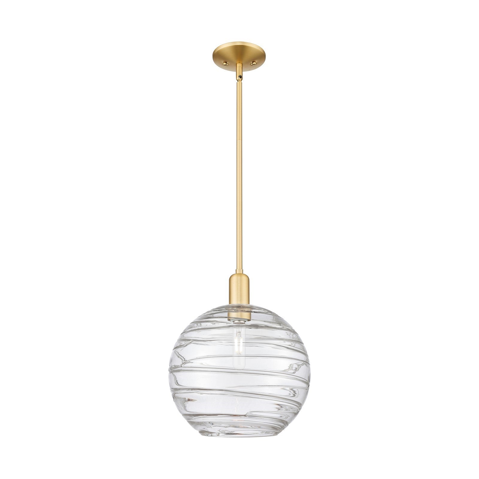 Innovations Athens Deco Swirl 12in 1-Light Mini Pendant | Industrial Satin Gold Steel and Clear Deco Swirl Glass | Kitchen | Model 716-1S-SG-G1213-12CL