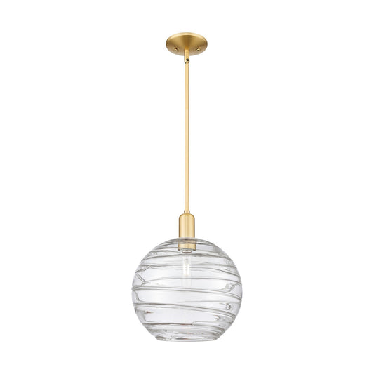 Innovations Athens Deco Swirl 12in 1-Light Mini Pendant | Industrial Satin Gold Steel and Clear Deco Swirl Glass | Kitchen | Model 716-1S-SG-G1213-12CL