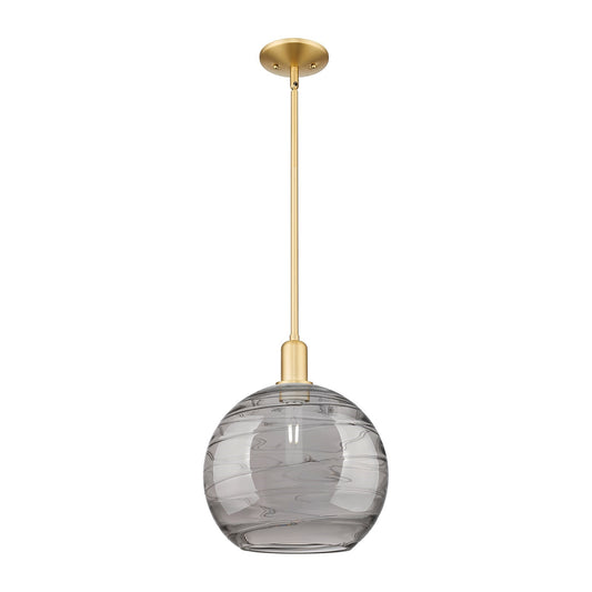 Innovations Athens Deco Swirl 12in 1-Light Mini Pendant | Industrial Satin Gold Steel and Light Smoke Glass | Kitchen Island | Model 716-1S-SG-G1213-12SM