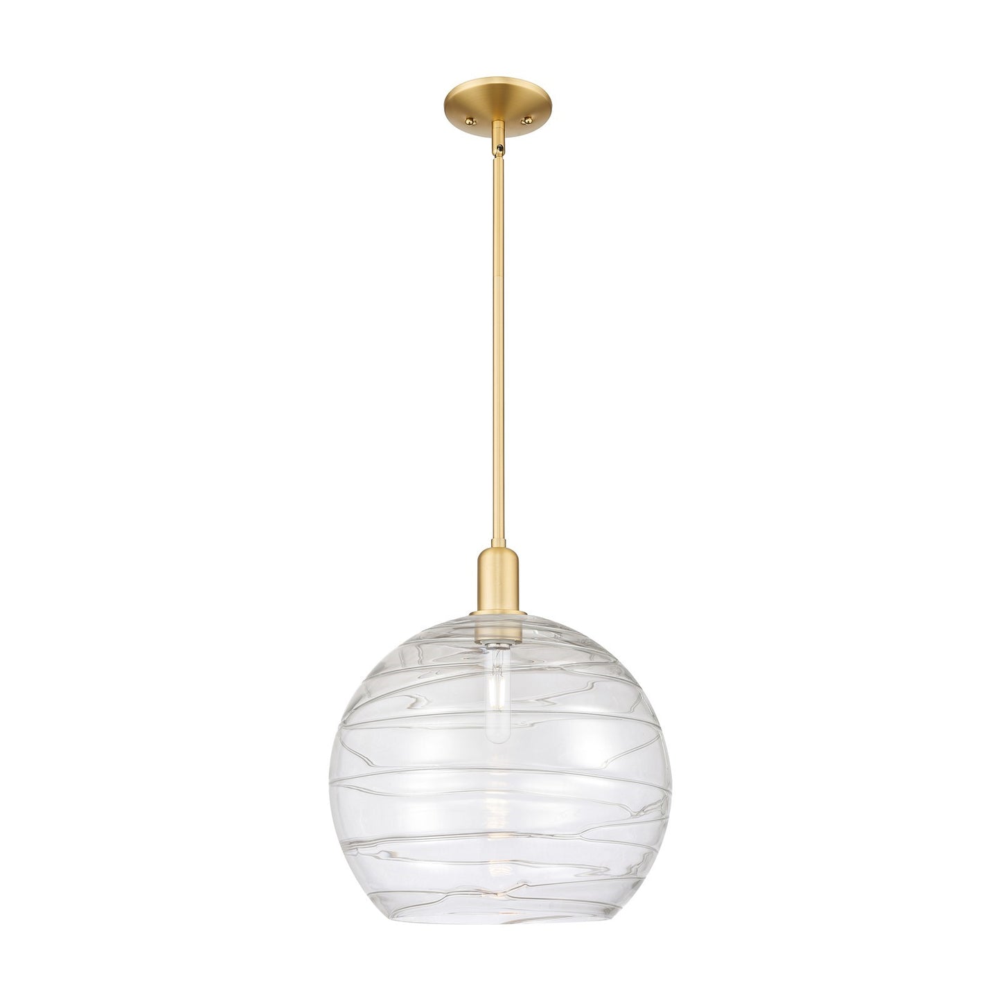 Innovations Athens Deco Swirl 14in 1-Light Mini Pendant | Industrial Satin Gold Steel and Clear Deco Swirl Glass | Kitchen | Model 716-1S-SG-G1213-14CL