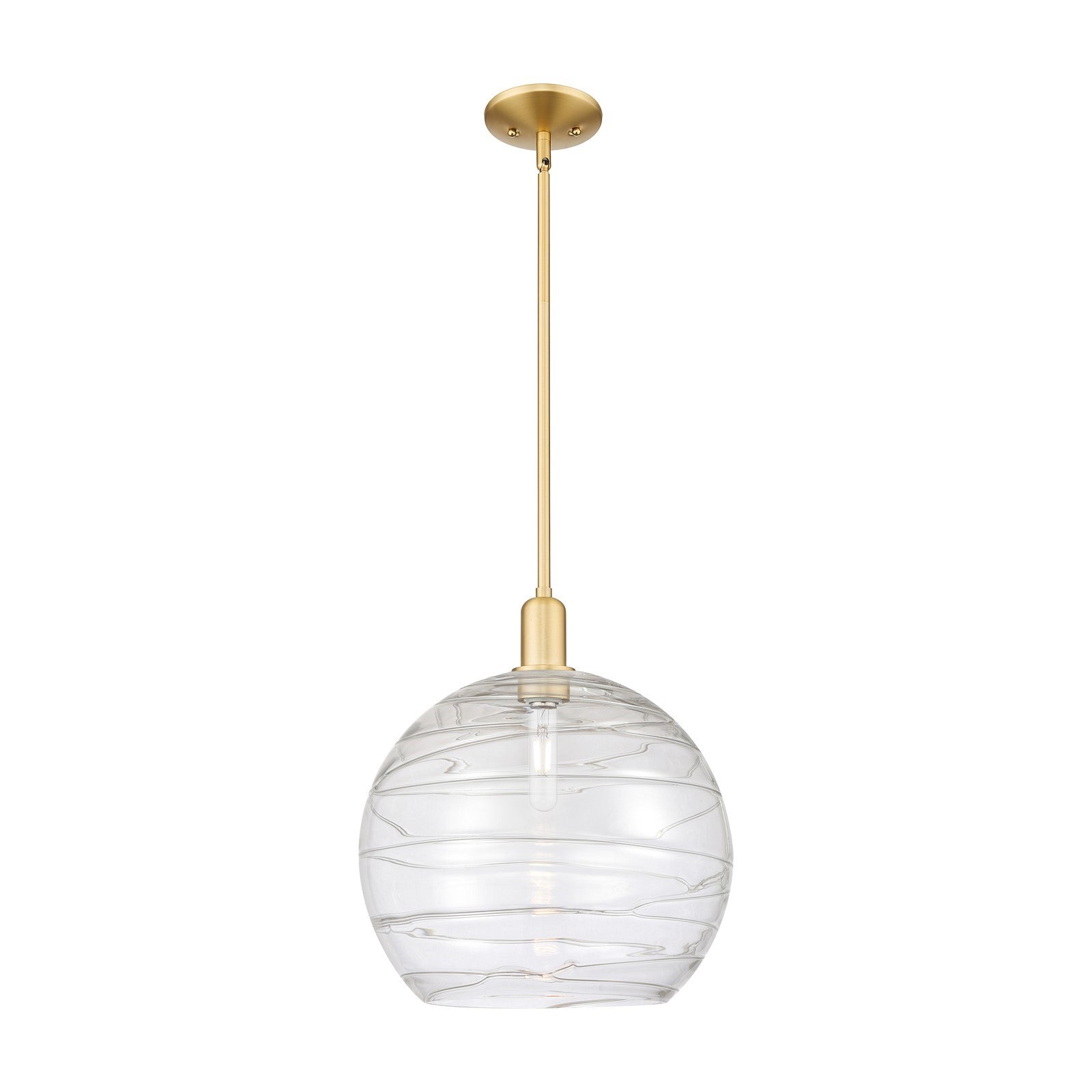 Innovations Athens Deco Swirl 14in 1-Light Mini Pendant | Industrial Satin Gold Steel and Clear Deco Swirl Glass | Kitchen | Model 716-1S-SG-G1213-14CL