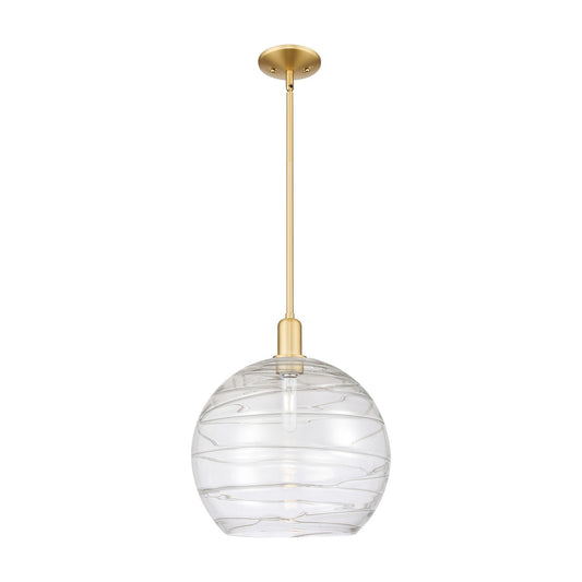 Innovations Athens Deco Swirl 14in 1-Light Mini Pendant | Industrial Satin Gold Steel and Clear Deco Swirl Glass | Kitchen | Model 716-1S-SG-G1213-14CL