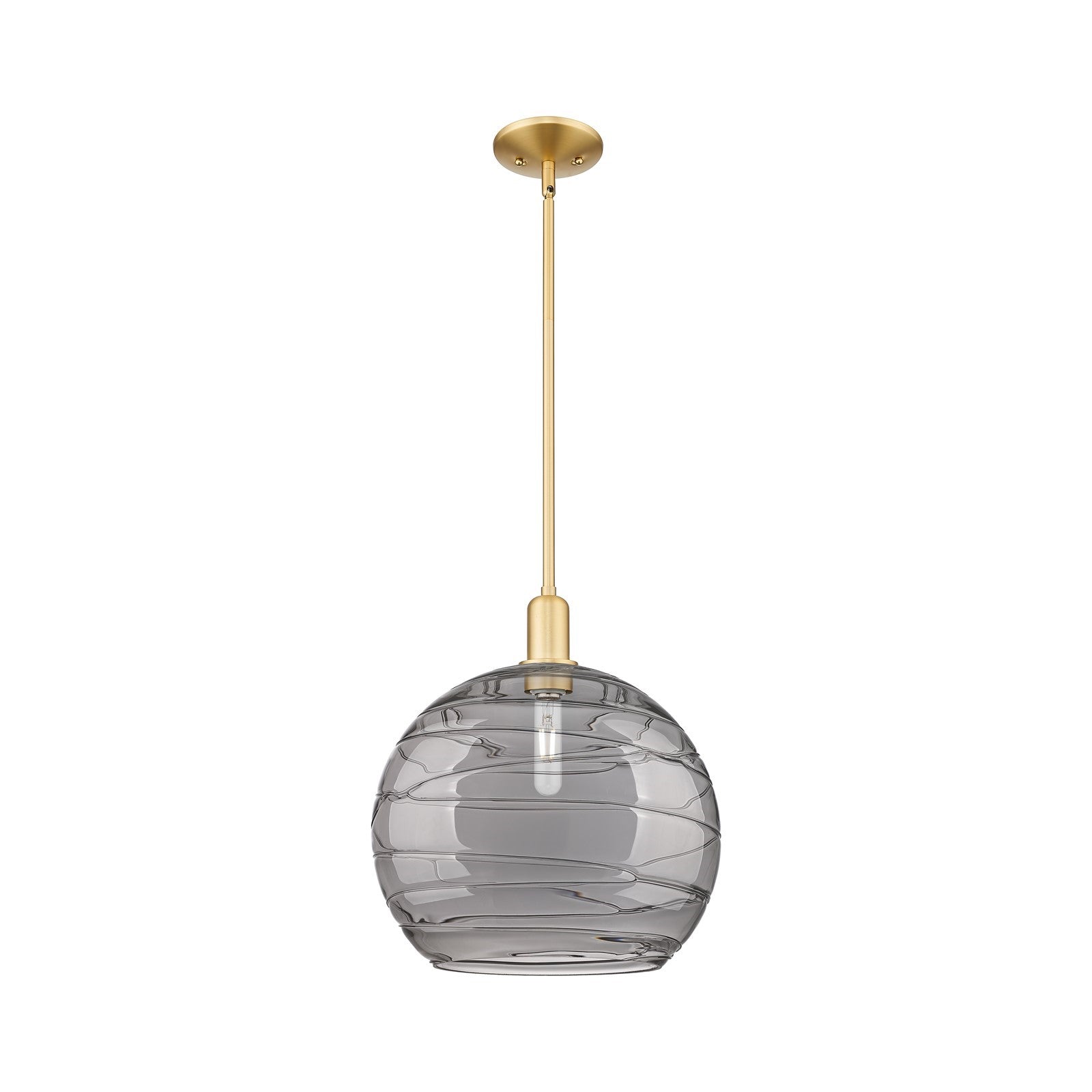 Innovations Athens Deco Swirl 14in 1-Light Mini Pendant | Industrial Satin Gold Steel and Light Smoke Glass | Kitchen Island | Model 716-1S-SG-G1213-14SM