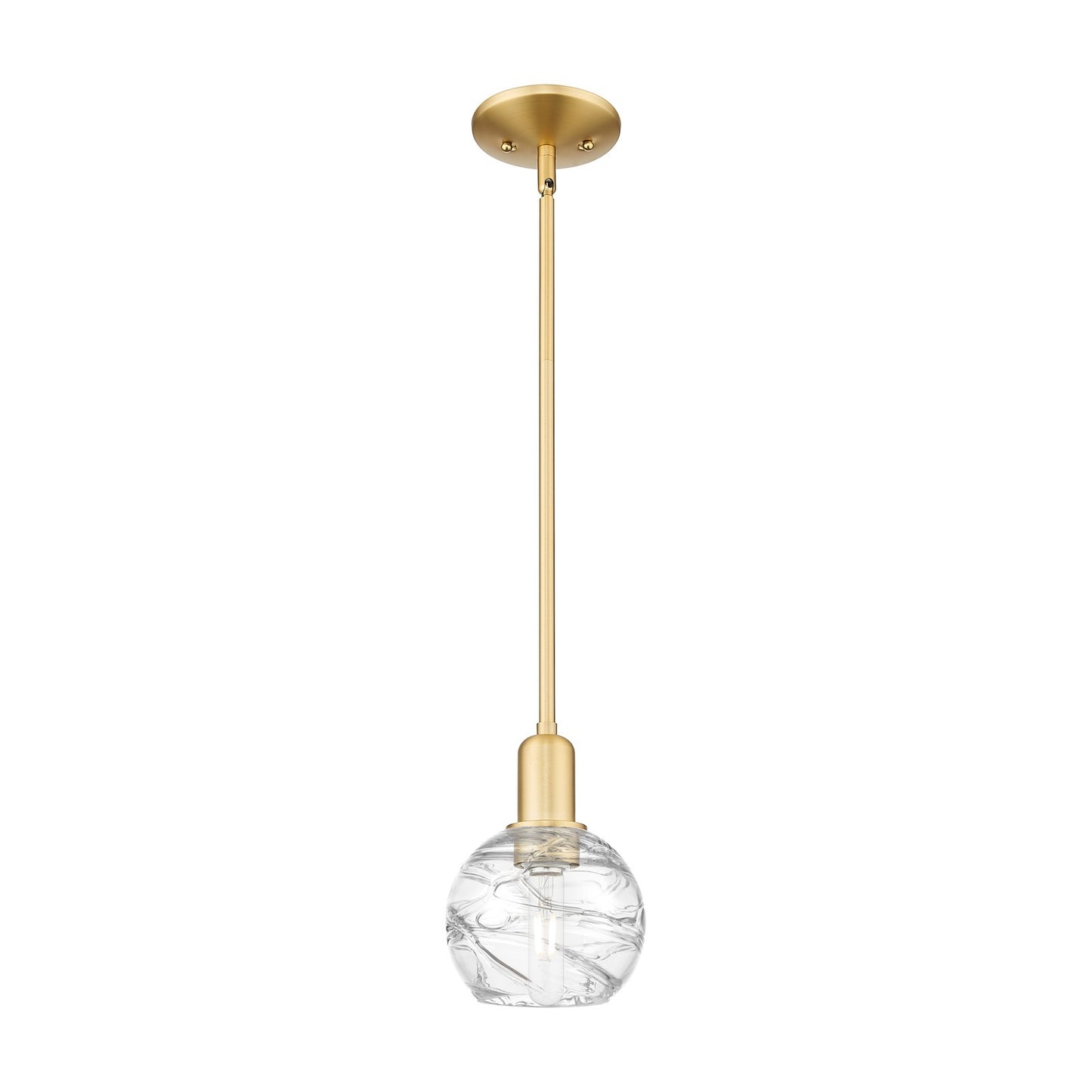 Innovations Athens Deco Swirl 6in 1-Light Mini Pendant | Industrial Satin Gold Steel and Clear Deco Swirl Glass | Kitchen | Model 716-1S-SG-G1213-6CL
