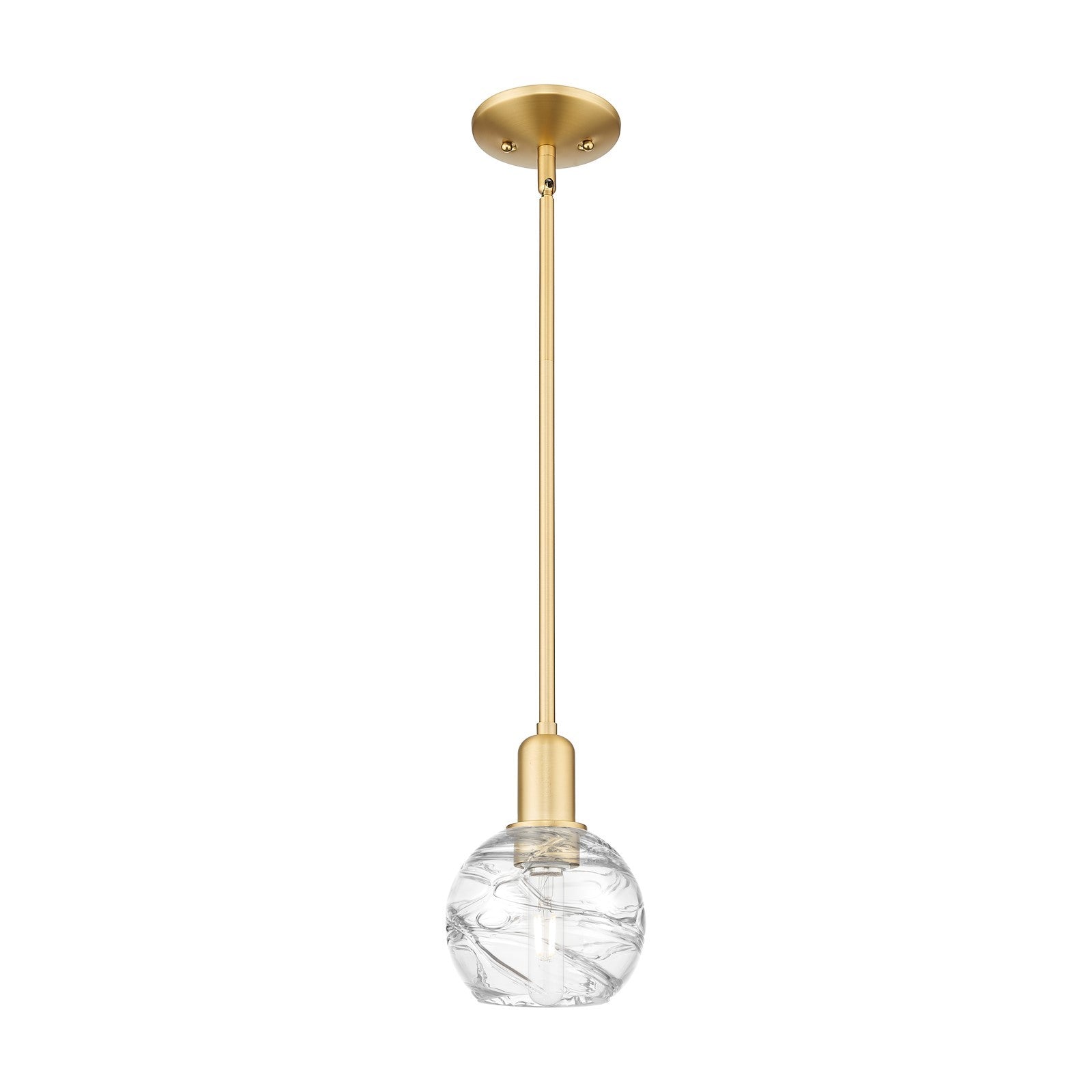 Innovations Athens Deco Swirl 6in 1-Light Mini Pendant | Industrial Satin Gold Steel and Clear Deco Swirl Glass | Kitchen | Model 716-1S-SG-G1213-6CL