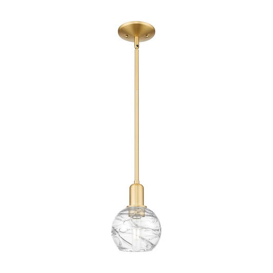 Innovations Athens Deco Swirl 6in 1-Light Mini Pendant | Industrial Satin Gold Steel and Clear Deco Swirl Glass | Kitchen | Model 716-1S-SG-G1213-6CL