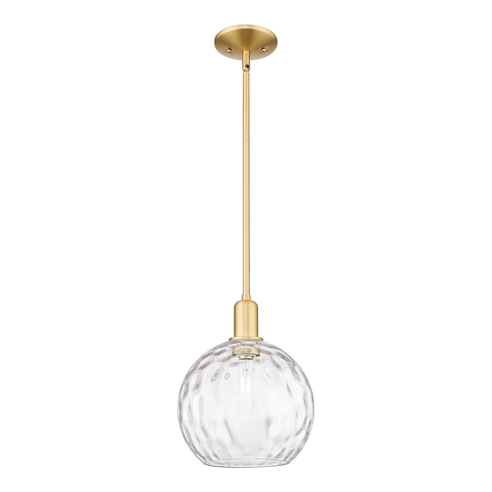 Innovations Athens Water Glass 10in 1-Light Mini Pendant | Industrial Satin Gold Steel and Clear Glass | Kitchen Island & | Model 716-1S-SG-G1215-10