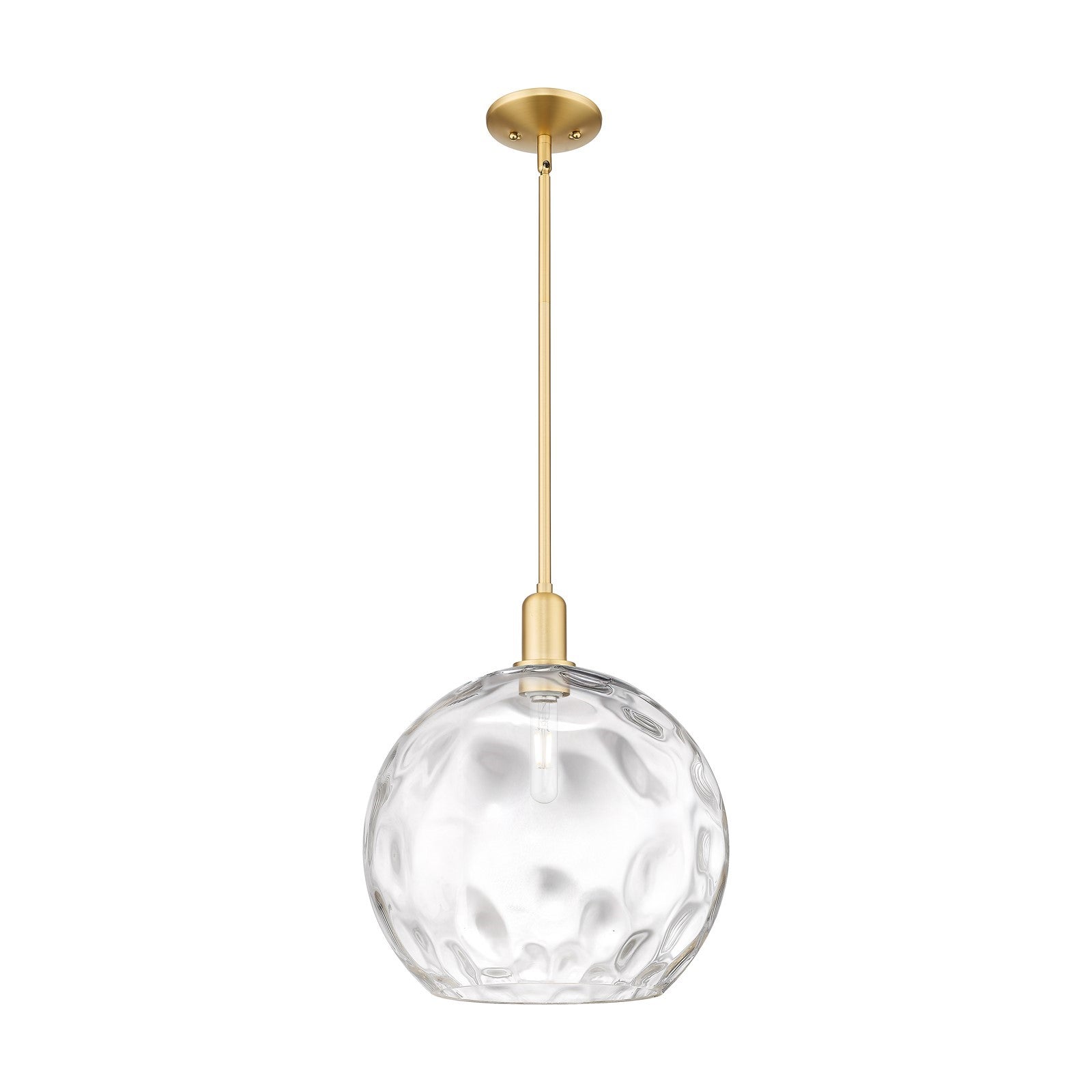 Innovations Athens Water Glass 13in 1-Light Mini Pendant | Industrial Satin Gold Steel and Clear Water Glass | Kitchen Island & | Model 716-1S-SG-G1215-14