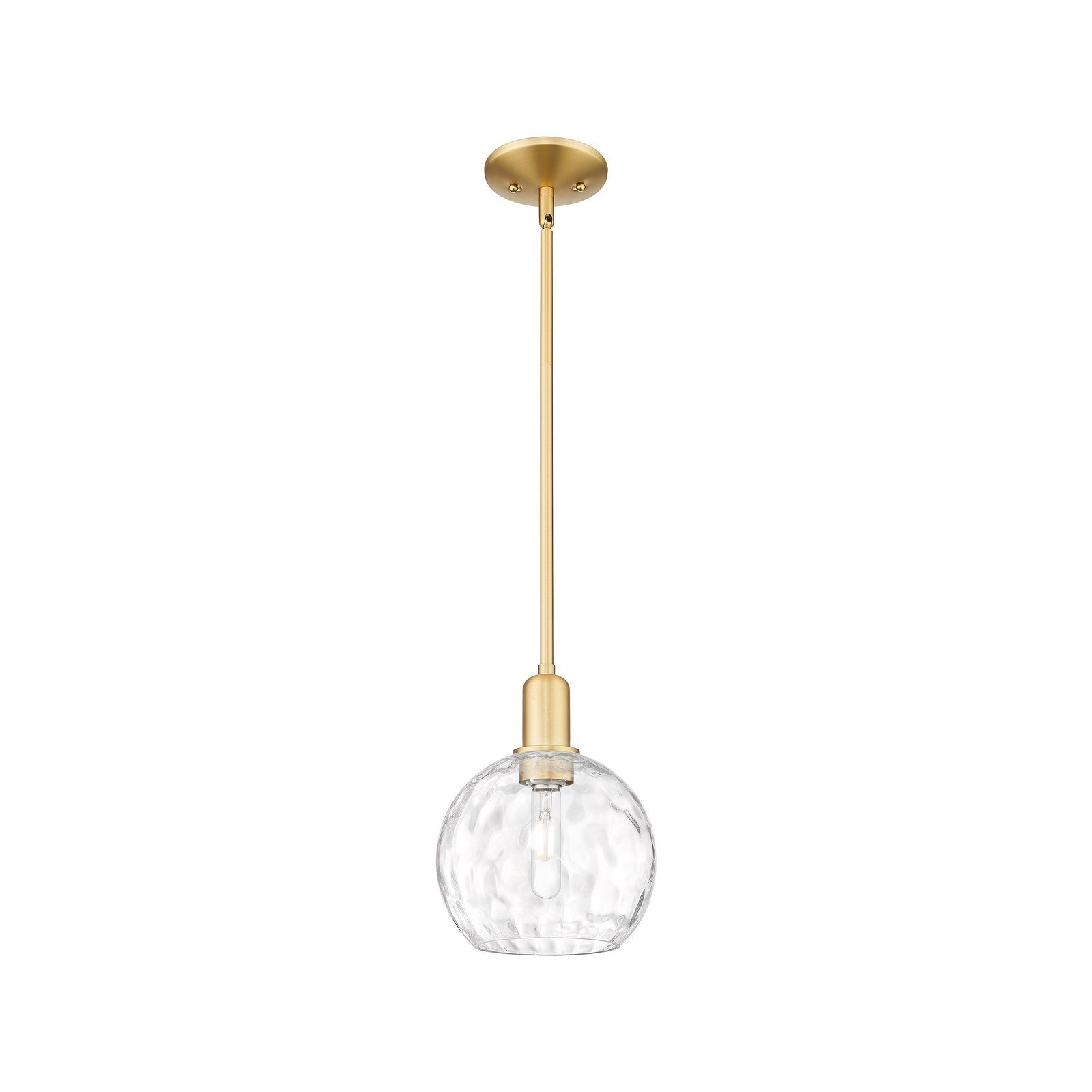 Innovations Athens Water Glass 8in 1-Light Mini Pendant | Industrial Satin Gold Steel and Clear Glass | Kitchen Island & Dining | Model 716-1S-SG-G1215-8