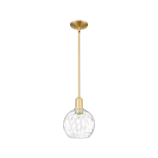 Innovations Athens Water Glass 8in 1-Light Mini Pendant | Industrial Satin Gold Steel and Clear Glass | Kitchen Island & Dining | Model 716-1S-SG-G1215-8
