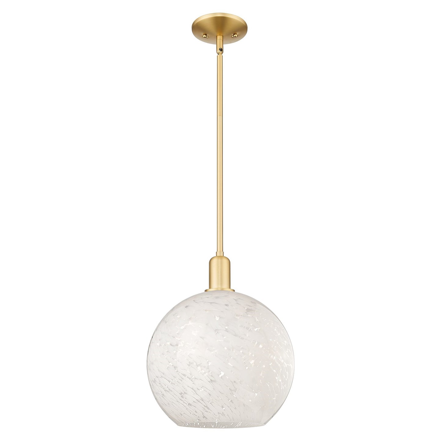 Innovations Lighting White Mouchette 12in 1-Light Mini Pendant | Industrial Satin Gold Steel and White Mouchette Glass | Model 716-1S-SG-G1216-12WM