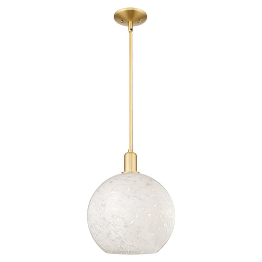 Innovations Lighting White Mouchette 12in 1-Light Mini Pendant | Industrial Satin Gold Steel and White Mouchette Glass | Model 716-1S-SG-G1216-12WM