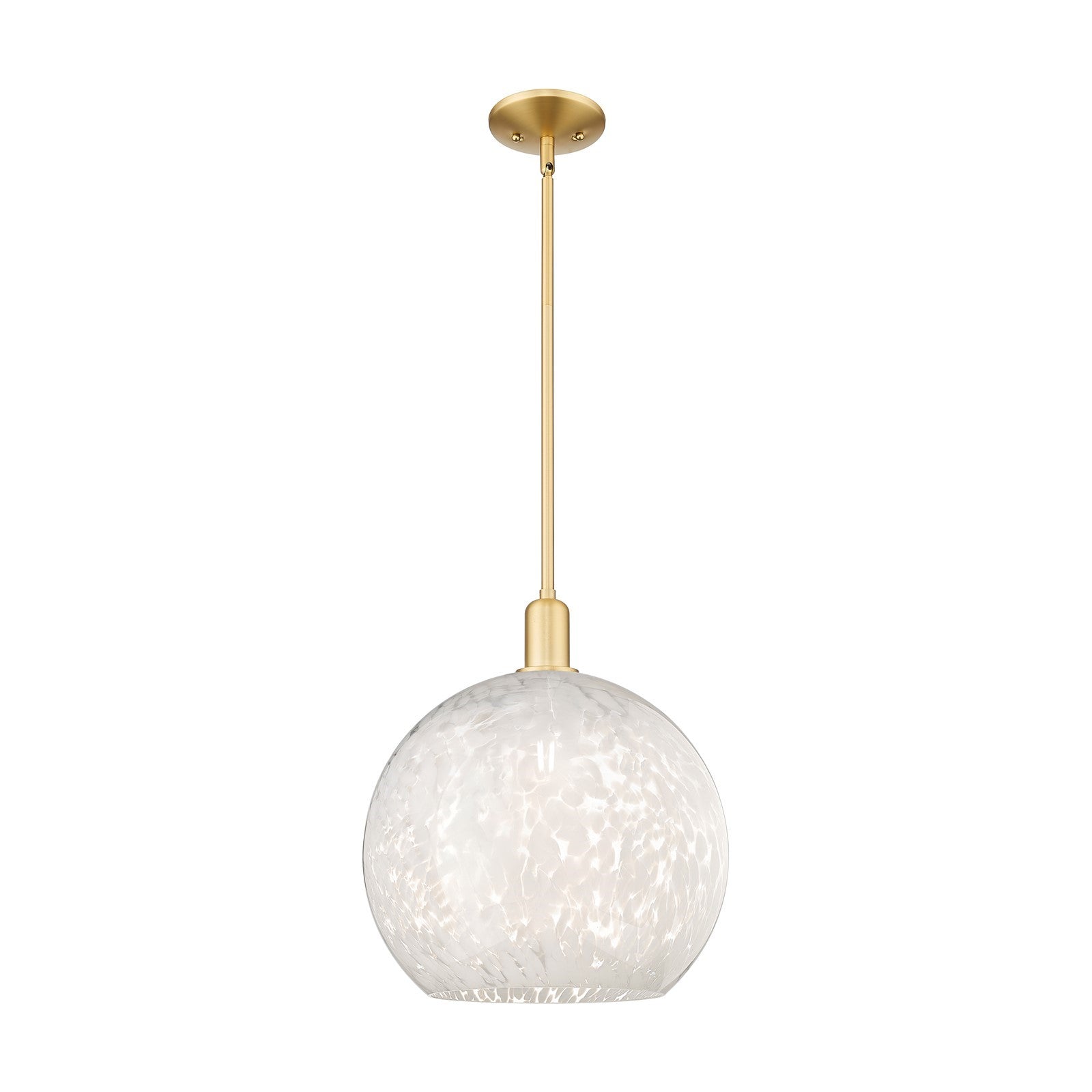 Innovations Lighting White Mouchette 14in 1-Light Mini Pendant | Industrial Satin Gold Steel and White Mouchette Glass | Model 716-1S-SG-G1216-14WM